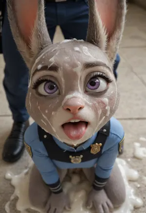 Animal bunny, Judy Hopps, zootopia, porno animals, sitting on knees, lustful look, (((cum on face:1.3))), (((huge cum load on face))), (((facial:1.3))), hd 4k, animation, pussy bunny, ahegao, police suit body, orgasm pussy, ears down, fluffy pussy, red Fox normal clothes, slaves, Judy Hopps slaves, focus on face, sharp focus, close up, <lora:754990_training_data:1.5>