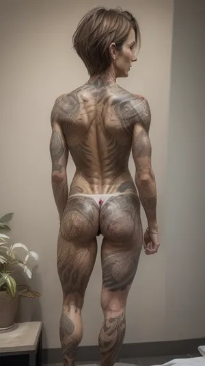 (naked posing of german woman), (40 years old athletic porn actor), (mature woman), (from the front:.7), (showing hairy pussy), (showing athletic perky c-cup torpedo tits with stiff upward pointing nipples), (tall, fit, lean and sinewy), (very ripped sixpack), (raised eyebrows), (brown hair with greying streaks), (brown eyes), ultrashort pixie hair, presenting her feet and jewelry anklets, (realistic:.7), (photorealism:.7), high quality, 4k, (incredible detailed:.7), masterpiece, intricate, (high detailed skin:.7), (RAW photo, best quality:.7), (High detail RAW color Photo:1), high definition, 8k uhd, muscularwoman-1000, leica_style, StokeRealV1, arm, foot blackout tattoos, <lora:FDSkinDetails:.7>, <lora:weight_slider_v2:-1>, <lora:lora_leica:.6>, <lora:StokeRealV1:.6>