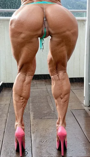 just close up legs, gilf woman, very old bodybuildingskinny body, big pussy labia, muscular legs in neon color platform mules high heels, from back view, muscles stiration, naked pussy, net stockings, stand broad, strong calves, in penthouse, close up feets, platform mules, mules, in the rain, do, you, like, my, bum, <lora:doyoulikemybum:.8>, Flamingo-800sk, High, heels, Sneaker, Stripper, <lora:Pleaser_flamingo-800sk_red-000017:.8>
