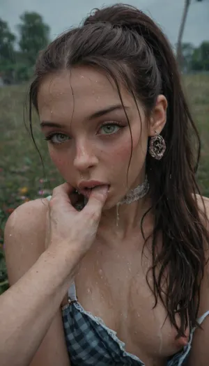 cinema, film, cinemascope, movie scene, set, clarity, HD, 8K, sharp, image, virgin, petite, innocent, glee, joyful, pleasure, orgasm, climax, happy, school photo, flash photo, school girl, white and blue checked dress, tight dress, short dress, wet dress, scene, hypno, hypnotising viewer, cock, mind blank, sex slave, fuck toy, servant, hand holding hair, cock on cheek, close up, kissing shaft, large mouth, trippy, iridescent, trip, melting, psychedelic, acid, mushrooms, salvia, entities, dmt, fractals, detailed eyes, high ponytail, wet straight hair, dark, small round breasts, back arched, evil, cum, tight body, hannahowoxl, <lora:HannahXL:.8>, vibrant, colour, pony tail, straight hair, wet, rain, void, manipulative, psychotic, mad, lust, masturbating, entity, cumming, tight pussy, dripping, staring at viewer, expressive, detail, eyebrow clarity, piercings, nipple piercings, earrings