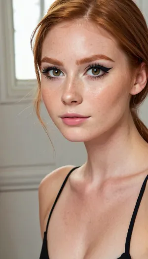 La belleza radiante de la estudiante universitaria de pelirroja