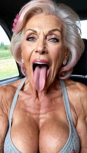 smile skinny brigitte nilsen old granny, smile gilf streches out her extreme long tongue, usa pervert old bodybuilding muscle woman gilf with long tongue, silikon fake boobs, open her mouth big, waiting for cumshot, in bed, smokey very dark eyes, lipstick, ginger short pixie hair cut, with very massive tits hugh boobs, sticks her extreme long tongue out of her mouth, big open mouth, in a car, wearing a silver pink rose transparent diamant silver tight sweater with tits free hole, hairstyle after sex, make up running down, kinky crazy granny, she get crazy from horny, near her big open mouth