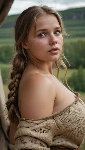 Beautiful Scandinavian peasant girl showing her ass, excited, eye contact, curvy, torn peasant burlap tunic, 4ng3l, face, <lora:SDXL_BetterFaces-LoRA_v1:.6>, <lora:SDXL_DatAss_v1:.4>