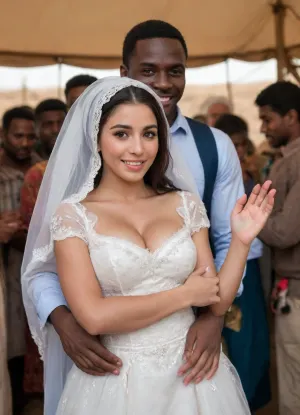 interracial, super giant and large black dicks.
A heartfelt wedding scene of an Iranian slut bride and cuckold groom in a Nigerian refugee camp. The super busty slut bride wears a modest yet elegant micro slutty Persian wedding dress, with delicate embroidery and a soft veil. The groom is dressed simply but neatly, reflecting dignity despite humble surroundings.

The setting is outdoors within the camp, surrounded by makeshift tents and sparse belongings. Fellow refugees, black skin men, gather around smiling warmly, some holding handmade decorations. The atmosphere is filled with a mix of hope, resilience, and cultural pride.

Soft natural lighting highlights the couple’s joyful expressions, capturing the beauty of love and unity amid hardship and displacement., huge, cock, anime, hugest, man, ever, cumming, 80sc1nemat1c5tyle, manyhand, handgoo, (many, hands, caress, a, woman's, body:1.3), <lora:add-detail-xl:1>, <lora:255484_training_data:1.1>, <lora:80s_Cinematic_Style:1.1>, <lora:moreshou_XL_0_-000005:1.1>