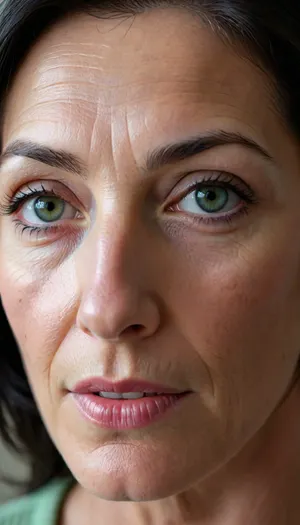 Photo of a pretty woman with beautiful eyes, ((Nikon Z8)), realistic matte skin, wrinkles, skin texture visible, (sharp focus), (high quality), (face visible), ((Detailed Face and Eyes)), ((Norwegian Scandinavian woman)), ((full-frame photo)), lustful eyes, (long jet black hair), (highly detailed hair), (realistic), soft focus, analog look, insanely detailed, highest quality, green eyes, looking at viewer, (realistic:1.3), (shadows:.9), film camera, analog, photo, film grain, realistic face, perfect face, Photo of a 65 year old mature woman, <lora:chest_adjust:.7>, <lora:add-detail-xl:.8>, <lora:DetailedEyes_V3:.5>