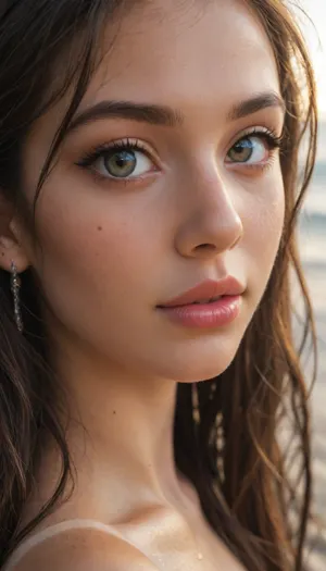 (((Very petite young girl))), smirk, side view, ((portrait lanina girl)), (((very black straight hair))), (very long hair), close-up girl, upper body, (big eyes), perfect tight body, shiny sweaty skin, shaved smooth pussy, standing in the Maldives, beach, ocean, bright sun rays, (makeup:1.2), ((wide hips)), ((narrow waist)), (tanned skin:1.8), ((big lips)), ((oiled skin)), (((pimples moles all over the body))), (ultra realistic:1.3), (maximum quality:1.3), (high resolution:1.3), (extreme detail:1.3), (ultra realism:1.3), (maximum detailed skin:1.3), (((long big thick black eyelashes))), (((eye contact sexy look model)))
