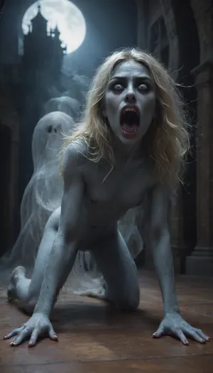 massive werewolf standing, werewolf having sex with human female, flat-chested, on all fours with legs slightly spread, hands on the floor, massive veining, ribbed cock penetrating pussy, vaginal sex, passionate sex, all the way, moaning, big pussy juices, long sleeve tight bodystocking, athletic body, high definition, blue eyes, blond hair, long hair, extremely beautiful face, very detailed, werewolf opens its mouth and shows its sharp teeth. The scene is in the surroundings of an ancient castle, (terrifying ghosts and other creatures of the night:1.7), are hiding in all possible corners of the great hall, watching the unlikely couple having sex. The atmosphere is frightening and arousing at the same time. high detailed, modern-werewolf, 1girl, 1boy, prone, bone, sex, from, behind, lora, (ProneBone-000010:.5), Black, and, white, art, black, pencil, shading, charcoal, drawing, toned, brutal, dark, b/w, color, scheme, <lora:Modern_Werewolf:.8>, <lora:Black and white art.V1:1.2>, <lora:ahxl_v1:.9>