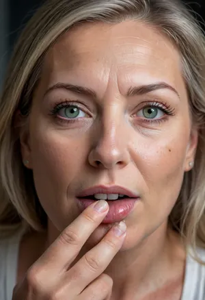 Photo of a pretty woman with beautiful eyes, ((Nikon Z8)), realistic matte skin, wrinkles, skin texture visible, cleavage, saggy, (sharp focus), (high quality), (face visible), ((Detailed Face and Eyes)), ((Norwegian Scandinavian woman)), ((full-frame photo)), lustful eyes, (long brown hair with silver streaks), (highly detailed hair), (realistic), soft focus, analog look, insanely detailed, highest quality, green eyes, looking at viewer, (realistic:1.3), (shadows:.9), film camera, analog, photo, film grain, realistic face, perfect face, Photo of a 65 year old mature woman licking a penis, RAW photo, subject, (fine skin detail:1.1), 8k UHD, soft light, high quality, Fujifilm XT3, dynamic angle, (fat, obese, Fat, with a excited fat face, wrinkles, sagging, small breast), <lora:chest_adjust:.7>, <lora:add-detail-xl:.8>, <lora:DetailedEyes_V3:.5>