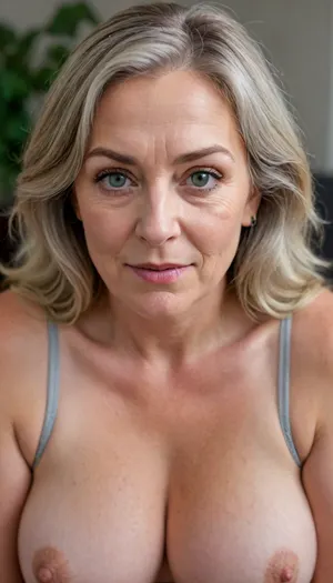 Photo of a pretty woman with beautiful eyes, ((Nikon Z8)), realistic matte skin, wrinkles, skin texture visible, cleavage, saggy, (sharp focus), (high quality), (face visible), ((Detailed Face and Eyes)), ((Norwegian Scandinavian woman)), ((full-frame photo)), lustful eyes, (long brown hair with silver streaks), (highly detailed hair), (realistic), soft focus, analog look, insanely detailed, highest quality, green eyes, looking at viewer, (realistic:1.3), (shadows:.9), film camera, analog, photo, film grain, realistic face, perfect face, Photo of a 65 year old mature woman, RAW photo, subject, (fine skin detail:1.1), 8k UHD, soft light, high quality, Fujifilm XT3, dynamic angle, (fat, obese, Fat, with a excited fat face, wrinkles, sagging, small breast), <lora:add-detail-xl:.8>, <lora:DetailedEyes_V3:.5>, downblouse, nipslip, <lora:RealDownblouseXL2:.8>