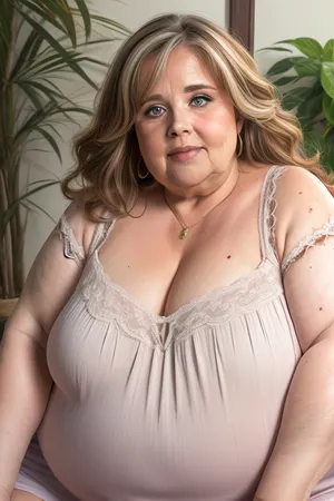 (obese:1.5), mature Woman named Lubica, stepaunt, gilf, fat, bbw, 65 year old mature women, brown hair with layered highlights, bright blue eyes, looking at viewer, ruddy cheeks, wrinkles, Chubby, Plump, Fat, Rolls, ultra realistic professional photography, detailed skin, detailed eyes, wrinkled face, (stretchmarks), RAW photo, subject, (fine skin detail:1.1), 8k UHD, soft lighting, high quality, film grain, Fujifilm XT3