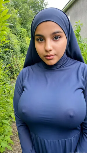 A big-breasted curvaceous, thick and chubby 18 yo. Iraqi girl, beautiful makeup, in a Swedish backyard with overgrown weeds, (cute face, innocent and naive, very youthful sexy shy tween student), ((dark brown skin girl:1)), hijab, thin abaya, stylish Muslim woman clothes, looking scared, closeup, A, teenager, girl, <lora:a teenager girl:1>, dark, skin, <lora:Darker_skin_SDXL:.8>, <lora:306097_training_data:.8>