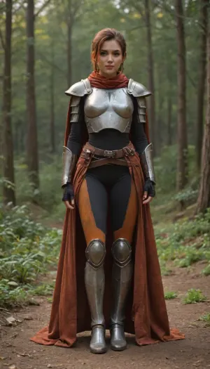 a girl dressed in dirty clothes of orange-red and black, and a painted cuirass with the coat of arms of the phoenix, orange-dyed armor, an iron breastplate, shoulder pads, leggings, a cloak with a hood and a scarf, long legs
woman, 18 year old model, girl, full body image, whole body in the frame, girl posing, full length, thin, the whole body is fully visible, standing, legs visible, (slender hips:1), (thin butt:1), textured skin, detailed and precise face, young facial skin, young girl 18 years old, beautiful and cute face, symmetrical face, triangular face shape, cute cheekbones, triangular jaw, small nose, sharp chin
small nose, sharp chin, girl with youthful facial features, round pupils of the eyes, large blue detailed eyes, eyes looking at the camera, large long eyelashes, blue eyes, eye highlight, red grunge lipstick, sharp lips, joyful smile, bright hairlines, hair in a ponytail, dyed bob hair, pixie cut, detailed hairstyle, expressiveness, (detailed face, detailed hair:1.1), 8k, masterpiece, a girl in the fire of ashes, the background is a huge oak trunk overgrown with moss, a green swamp, cold lighting, (StarCraft\), GLOWING, STYLE, WEAPON, SWORD, EARRINGS, glowing, butterfly, particle, mstltmrc, Mandalorian, style, <lora:EnvyCuteXL04:.5>, <lora:glowing_style_XL_16E_GPmixV_V1.7:.5>, <lora:mstltmrc:.5>, <lora:Mandalorian style:.5>