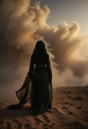 full body view of beautiful Palestinian woman with open burka with seductive look, perfect pussy, firm tits, cloudy, smoke, atmospheric, clouds, fog, sunlight_str1, <lora:Cloudy_Style:.5>, <lora:sunlight_str1-SDXL_v1-dim64-steps1691:1.1>, <lora:MJ52:.1>