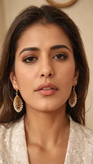 spitbubbles, squinting, 1woman, brown hair, hoop earrings, indian women with thick cum on face, indoors, bokeh background, solo focus, ketika, sharma, <lora:Spitbubbles:.5>, <lora:Ketika_Sharma_SDXL_LoRA_adafactor:.8>