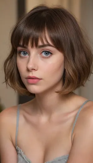ziprealism, (profile shot, intimate snapshot esthetic, heartbreaking beauty, French girlfriend:1.4), (playful girlfriend, mischievous woman, bashful pose), (expressive eyes, mesmerizing eye contact), (quirky hair style, bangs haircut, thick hair, voluminous hair:1.8), (focus on lips, perfect eyes, tight closeup shot), (subtle makeup, casual makeup), (sharp chin, chiseled cheekbones, triangular face, full lips, hair framing face), (crystal blue eyes, catchlights, detailed eyes, downturned eyes, limbal ring:1.2), natural skin texture, (dark, chiaroscuro:1.2), <lora:add-detail-xl:.8>, <lora:zavy-cntrst-sdxl:.8>