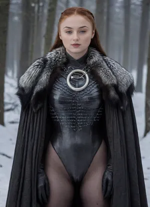 ((Beautiful Sansa Stark from game of thrones:1.4)), big sexy breasts, in a poor black cape with a hood thrown, (no panties:1.2), sexy cleavage, lace filigree of bright, naked tits, (naked, showing black stockings and blonde extremely hairy pussy:1.3), rich color. Super clear, highly detailed watercolor, glaze technique, plus colored alcohol ink, style of V. Vasnetsov, long braided blonde hair, sexy black long gloves, In her hand is a large Valerian steel sword, A wolfskin is draped over her shoulders, ((a large wolf stands at near her)), she stands there confidently, looks seductive, next to her stands a big snow-white wolf from games of thrones, show whole body in the picture, castle, (Realism:1.8), (Beautiful big breasts:1.2), open hairy pussy, (hairy pussy:1.3), sns, woman, she, has, red, long, hair, braded, wearing, crw, outfit, black, armor, dark, tunic, queen, of, the, north, gown, battle, Young_woman, extremely waist, perfect skin, extremely high detailed, thick bimbo lips, pink lips, blonde, blue eyes, perfect face, nude, ((her personality and behavior is feminine, flirtatious, beguiling, and slutty:1.2)), wolf, (((she is posing in a sexually explicit way, she desperately wants the viewer to fuck her:1.2))), NSFW, Hardcore, XXX, (uncensored. Perfect small curved ass), skirt lift, <lora:add-detail-xl:.9>, <lora:sansa stark SDXL - sns woman:1.3>, <lora:708827_training_data:1>