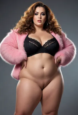 oversized bbw milf, oversized thick thighs. fluffy hair. diva makeup, fully clothed. View from side. Full body photo., <lora:253562_training_data:2>