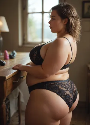 The dildo is attached to the bedside table, the dildo is sticking out of the table, and the housewife is masturbating the dildo that is sticking out of the table, side view, view from above, (anal dildo), <lora:Older_woman-000008:.8>, (Very curvy BBW young womans), ((sBbw+PAWG)), (obese:1.4), <lora:MJ52:.2>, <lora:M05_Intensify:.1>, <lora:gyakutaiojisan_bed_AB_XL:.8>, (sexy lingerie:1.4)