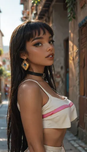 score_9, score_8_up, score_7_up, score_6_up, 1girl, (chel, road to eldorado:1.2), gothic, (dark skin:2), goth makeup, black lipstick, (lip piercing), choker, fishnet, giant tits, side view, detailxl, 4ng3l, face, <lora:MJ52:.8>, <lora:attractive_notrigger:.8>, <lora:SDXL_BetterFaces-LoRA_v1:.8>, <lora:nwsj_xl_v2:.8>