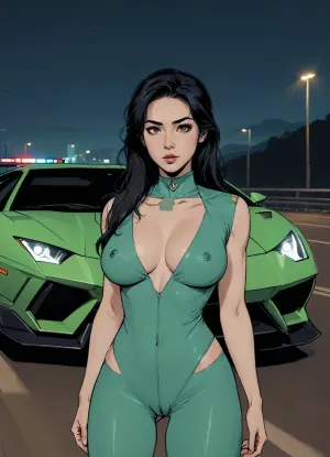 score_9, score_8_up, score_7_up, source_anime, woman posing near police Lamborghini miura, (A detailed anime drawing with clean lines and meticulous shading, flat colors, line art, no gradients, blue and green palette), realistic anatomy, Autobahn, night, moon, detailed face, (Jean, Giraud), lineart, ratatatat74, <lora:outline_xl_kohaku_delta_spv5x:1.1>, <lora:lineartSDXL:.8>, <lora:ratatatat74-000050:.8>