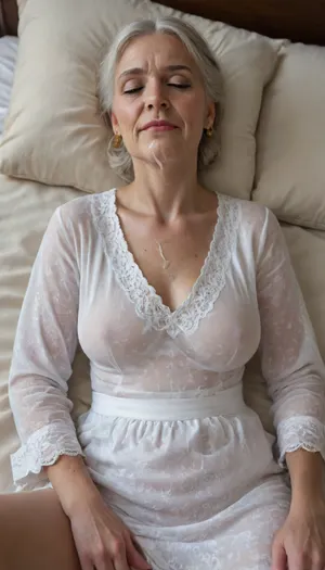 8K, UHD, hyper-photorealistic, wide angle View from side, man cumshot next to a sleeping grandmother. fully clothed Latina granny 90years old. Old face. Old Skin. Granny. Lace nightwear, big saggy boobs hanging out. decolleté is full of cum. cum_on_boobs, (facial), (cumshot), (Missionary), (cfnm), (Granny:1.3), (saggy:1.5), (sleeping:1.2), Daily Atmosphere in a fully furnished room. Cum dripping chin, cum in mouth, cum on chest, cum on dress, slipped up dress, very saggy tits