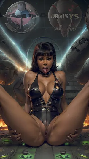 Lieutenant Uhura alias Sexy Lady from the spaceship Enterprise team, ((with the Starship, (((Enterprise logo))), ((((She gets brutally fucked in the pussy by an Black alien Monsters))))))