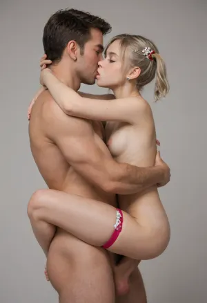 Strong tall man, huge cock, carry fuck, 18 year old, (light platinum blonde:1.1), short twintails, young adult, college student, very skinny, hugging, leg lock, kissing, vaginal sex, cute hair ornaments, thigh strap, nice bubble butt, big tits