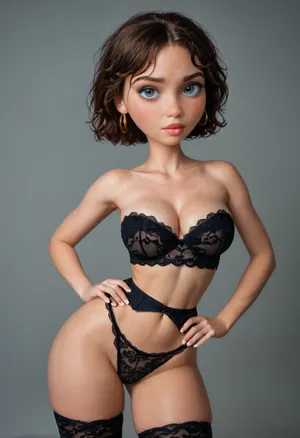 (Vanellope from Disney/Pixar:1.4), ((slutty version of outfit)), (), super sexy hourglass body, medium big breasts, big eyes, sexy makeup, black eyeshadow, lots of eyeliner, (slutty version of outfit:1.5), lace panties, stockings, EXOTIC, big fake lips, small waist, big butt, curvy, thin waist, <lora:MJ52:.8>, <lora:Rawfully Stylish v0.2_epoch_20:.8>, <lora:princess_xl_v2:.8>, green, eyes, blue, brown, perfecteyes, <lora:PerfectEyesXL:.8>