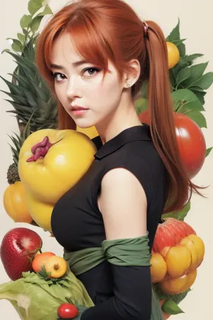 A woman in manga-style various fruits. #©KITTYART

























#©KITTYART