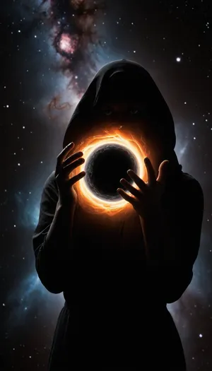 in deep space ghost female silhouette holding supermassive black hole in her hands, black hole with accretion disk, galaxies on background, focus on black hole, handslora, <lora:590198_training_data:.8>