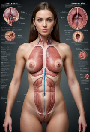 Detailed scientific textbook diagram showing the internal anatomy of an adult coquettish women. Labels refer to "function", "purpose", "storage system". Includes serious scientific footnotes and cross-sectional views of unexpectedly complex biological systems. #©KITTYART

























#©KITTYART