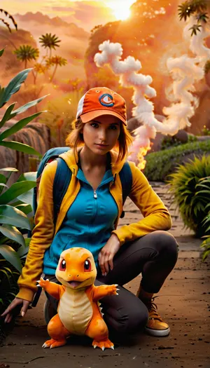 Misty with a Charmander Pokemon pet