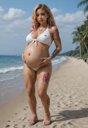 (((pregnant small midget youngest japanese gyaru:1.5))), (((background beach:1.5))), (((girl with full body tattoos:1.5))), (((abs:1.5))), (((bodybuilder:1.5)))
