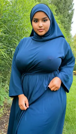 A big-breasted curvaceous, thick and chubby 18 yo. Iraqi girl, beautiful makeup, in a Swedish backyard with overgrown weeds, (cute face, innocent and naive, very youthful sexy shy tween student), ((dark brown skin girl:1)), hijab, thin abaya, stylish Muslim woman clothes, looking scared, closeup, A, teenager, girl, <lora:a teenager girl:1>, dark, skin, <lora:Darker_skin_SDXL:.8>, <lora:306097_training_data:.8>