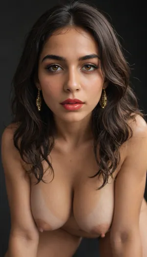 goth, (indian bhabhi:1.7), naked milf, (orange eyes), very long wavy hair, white highlighted hair, black highlights, tattoos, ((blood red lipstick)), mischievous, one eyebrow raised, hijab, thick nipples, interested face, cowgirl straddling, (leaning forward:1.4), medium tits, (black background:1.2), front view, close up, tanned