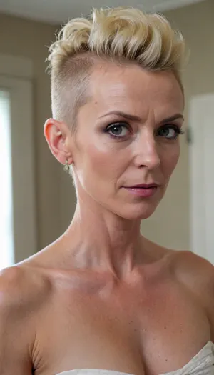 45 years old milf, skinny body, sinewy body, blonde mohawk updo hair, no tattoos at upper body, (small pointy breasts:.5), fit, StokeRealV1, milf_saga, milf_saga_face, <lora:epiCRealismHelper:.6>, <lora:SDXLrender_v2.0:.6>, <lora:StokeRealV1:.7>, <lora:pailide3-000005:.9>, <lora:milfsaga_v3:.6>