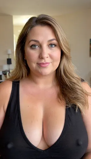 (obese:1.5), (mature:1.5), 60 years old chubby gilf, sagging, breasts, big nipples, dark areola, chavette, (wearing a black v-neck t-shirt), tanned skin, wavy silky balayage brunette hair with highlights parted in the middle, bangs, voluptous, (chubby mature face), glamour, cinematic, hyperrealistic, 5k, best quality, (8k, RAW Photo, Highest Quality), (Epic Realism), Hyper Realistic, (Detailed Eyes), (Superior Quality), Intricate Detail, Cinematic, plump lips, contouring makeup, smokey eyes, fake lashes, juicy lips, lipstick, Detailed, (film grain length, 135mm, f/2.8, DoF, bokeh, ultra-detailed skin, wrinkles, (perfect bright hazel eyes:1.2), intense seductive eye contact, looking at viewer, seductive eyes, skin pores, prominent limbal ring, high-contrast eyes, finely detailed features), (mouth open wide), smiling, epiCNegative, suntanned skin, BadX, wrinkles, no, bra, covered, puffy, nipples, dark, large, wide, <lora:nobrav1_SDXL:.2>, <lora:Nipples XL:.2>