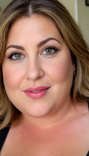 (obese:1.5), (mature:1.5), 60 years old chubby gilf, sagging, breasts, big nipples, dark areola, chavette, (wearing a black v-neck t-shirt), tanned skin, wavy silky balayage brunette hair with highlights parted in the middle, bangs, voluptous, (chubby mature face), glamour, cinematic, hyperrealistic, 5k, best quality, (8k, RAW Photo, Highest Quality), (Epic Realism), Hyper Realistic, (Detailed Eyes), (Superior Quality), Intricate Detail, Cinematic, plump lips, contouring makeup, smokey eyes, fake lashes, juicy lips, lipstick, Detailed, (film grain length, 135mm, f/2.8, DoF, bokeh, ultra-detailed skin, wrinkles, (perfect bright hazel eyes:1.2), intense seductive eye contact, looking at viewer, seductive eyes, skin pores, prominent limbal ring, high-contrast eyes, finely detailed features), (mouth open wide), smiling, epiCNegative, suntanned skin, BadX, wrinkles, no, bra, covered, puffy, nipples, dark, large, wide, <lora:nobrav1_SDXL:.5>, <lora:Nipples XL:.5>