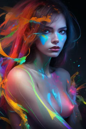 A double-exposure image in which a woman is overlaid with colors, blending human features with glass elements. she kneels, #©KITTYART

#©KITTYART