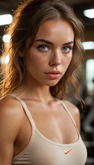 ziprealism, (inspirational athletic poster, Nike poster:1.6), (athletic woman working out in a gym, body builder, fit body, muscular shoulders, defined abs:1.4), (fierce expression, inspirational atmosphere of determination), (f/2.8, shallow depth of field, creamy bokeh, tight headshot, extreme face closeup, layered composition with subtle foreground, focus on eyes:1.4), (vibrant auburn hair, loose flowing hair:1.4), (catchlights, sharp contrasting limbal rings, large expressive eyes, stunning eyes, perfect eyes, slightly downturned eyes), (full lips, soft lips, moist lips), (natural teardrop breasts, topless, bare-breasted), (tanned oily skin, natural skin texture), <lora:MJ52:1.6>, igbaddie, <lora:igbaddie-XL:.84>