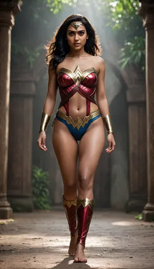 A Indian Kerala Woman, a naked super woman, wonderwoman, small boobs, full body view, naked, spreadlegs, perfectface, wetpussy, perfectpussy
