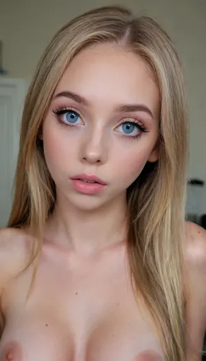 (Extremely cute girl:1.9), (((big lips))), (((very skinny))), top view, (((very beautiful sexy young petite woman))), (((very busty))), (16 year old:1.9), (((very long straight hair))), standing in a light room, (((naked nude topless))), (((very erect nipples))), an excited face, (front side view), (heavy makeup:1.9), (((blush for cheeks))), shock, (((naked cameltoe pyssy))), ((((narrow waist)))), (((from above))), (((grey blue big eyes))), (ultra realistic:1.3), (maximum quality:1.3), (high resolution:1.3), (extreme detail:1.3), (ultra realism:1.3), (maximum detailed skin:1.3), (((extremely long big thick eyelashes mascara))), ((lipstick)), (((detaled pimples moles all over the body))), (((stands on feet))), ((belly, navel)), ((wide hips)), (((very smooth straight hair))), <lora:add-detail-xl:1>, <lora:DetailedEyes_V3:1>, <lora:karina_sdxl_v10:1>