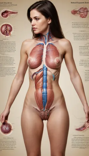 Detailed scientific textbook diagram showing the internal anatomy of an adult coquettish women. Labels refer to "function", "purpose", "storage system". Includes serious scientific footnotes and cross-sectional views of unexpectedly complex biological systems. #©KITTYART

























#©KITTYART
