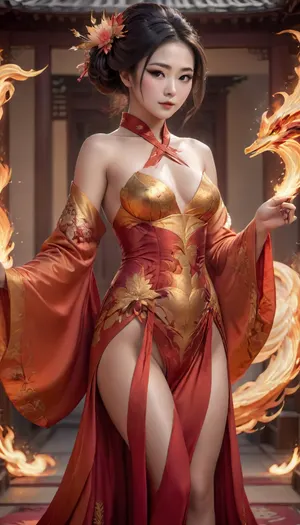 Beauté chinoise de 45 ans, avec un string, avec ses cuisse bien ouverte, fflix-geisha, <lora:Fflix-Geisha:.8>, cameltoe, <lora:cameltoe XL:.8>, phoenix, dress, <lora:xl_phoenix_dress-1.0:.8>