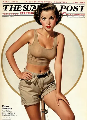 Tan khacki tank top on a woman, ribbed fabric, stretched over boobs