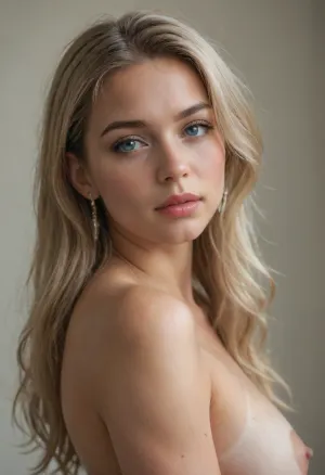 woman, 18 year old, Nude, blonde, sweet, tan lines, sunburnt, stunning blue eyes, always horny, athletic, big round ass, perfect face shape, beautiful lips, straight hair, body view, naturally beautiful, really athletic, earrings, huge boobs, super big boobs, long hair