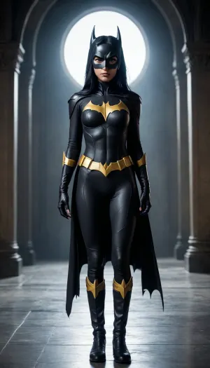 Cassandra Cain, Asian, Batgirl, full mask, full body view, long black hair.