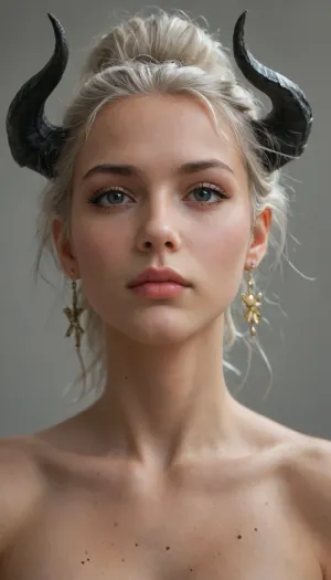 (face close up:1.2), grey background, a dark demon girl with black horns, (pitch black eyes, cosmic black:1), bright bleach white hair, well lit, very skinny, nude, cosmic, full body, long legs, pattern on skin, <lora:BD1.1-000009:1>, <lora:EnvyInfernalXL01:1.5>