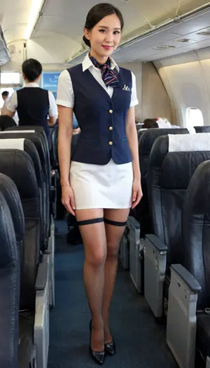 (in flight:1.4), (1girl, asian face, chinese, east asian stewardess), (naked, nude, white underwear:1.4), (slender long legs, 175 cm:1.2), (white short sleeve shirt:1.3), (stewardess blue waistcoat:1.3), (blue patterned pencil skirt:1.2), (stewardess black shoes:1.2), (black stocking:1.3), (serving drinks to passengers:1.2), (Chinese stewardess short hair style:1.1), (without makeup:1.2), black hair, stewardess scarf, show, podium, walks, posing, kongjie, alitalia_woman_wrist watch, alitalia_woman_red_skirt, alitalia_red_silk_scarf, alitalia_blue_silk_scarf, alitalia_woman_suitcase, flight, attendant, stewardess, steward, liushishi, woman, japantraininterior, train, interior, multiple, girls, boys, crowded, Garterbelt, black, fabric, floral, embroidery, wearing, the, garterbelt, iron, chains, <lora:MaybeBetterFaceInFullBodyLora_XL_rev3:1.5>, <lora:alitfina100Ep:.5>, <lora:liushishi_noej_JuggXL_2-000015:.5>, <lora:Japanese_Train_Interior:.5>, <lora:GarterbeltXL:1.3>