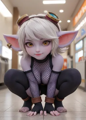 score_9, score_8_up, score_7_up, score_6_up, (detailed face, best quality, masterpiece), (((Tristana /), (league of legends /))), (solo), armor, (((squatting))), ass, (bent over), small round ass, black thighhighs, breasts, colored skin, naked, detached sleeves, fingerless gloves, (fishnet fabric), from behind, full body, gloves, goggles, goggles on head, knee pits, looking at viewer, medium hair, planted, pointy ears, (purple skin), short hair, short shorts, shorts, big breasts, smile, solo, thin thighs, thighhighs, reverse cowgirl, pov, fishnet, thighs, (tiptoes, toeless legwear), white hair, dmall hips, yellow eyes, short stature, (shortstack), (((yordle /))), big eyes, anime style, (((close up))), head tilt, ac_neg1, unaestheticXL_cbp62, pastel, goth, (), rvcg, girl, boy, penis, <lora:rvcg:.8>